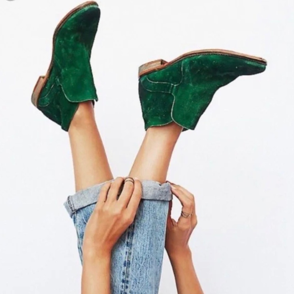 Free People Summit Ankle Boot, green suede, size 39